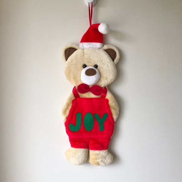 Vintage Plush Teddy Bear Christmas Stocking with Santa Hat - Picture 1 of 8